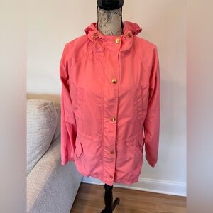 Lauren Ralph Lauren Women's Bright Pink Snap-Front Hooded Anorak Raincoat size M